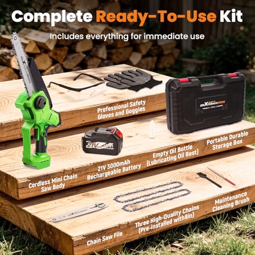 maXpeedingrods Electric Chainsaw Cordless, 8 Inch & 6 Inch Mini Chainsaw - color: Light Green 1 Battery 8 Inch