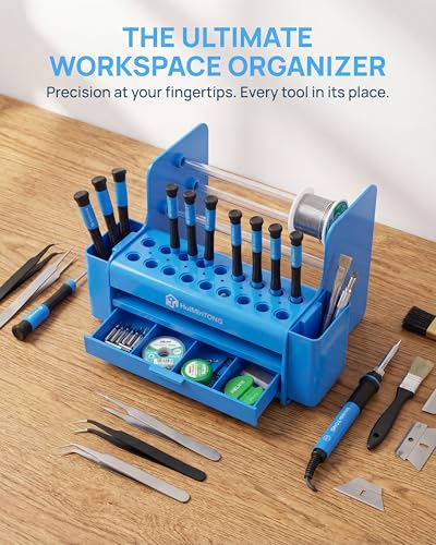 Multifunctional Repair Tool Organizer - ABS Storage Rack with DrawerScrewdriver Slots & Side Compartments for Electronics, RC Hobby & Workbench Organization-Blue