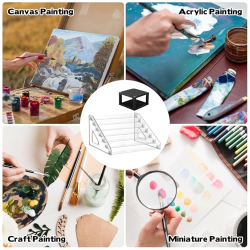 YEXEXINM 4 Pcs Clear Paint Organizer With 2 Pcs Paint Brush Holder,7 Layers Acrylic Paints Organizer Storage Rack,Craft Paints Organizers Rack - size: Clear