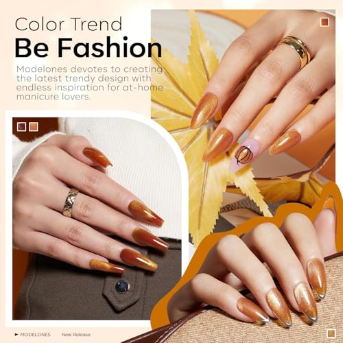 modelones Fall Cat Eye Gel Nail Polish, Brown Orange Red Yellow, Hema-Free - color: A A A1 Autumn Cat Eye Set
