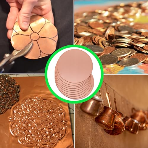 2" Copper Round Discs, 20 Gauge 0.8mm Thickness Pure Copper Round Plate T2 Metal Sheet Copper Circles for Crafts, Jewelry Making, Electrical DIY - 10 Pack - size: Dia:2", style: Thickness:20Ga/0.8mm