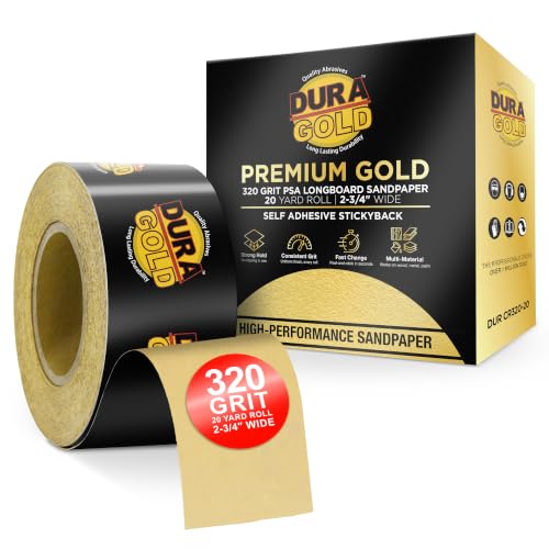Dura-Gold Gold PSA Longboard Sandpaper, 320 Grit, 20 Yard Roll, 2-3/4" Wide - size: 320-Grit