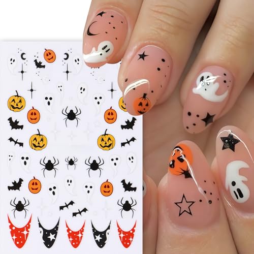 8Pcs Halloween Nail Art Stickers Decals Cute Ghost Pumpkin 3D Self Adhesive Nail Decals Flower Spooky Mushroom Ghost Nail Design Pumpkin Cats Spider Bats French Manicure Supplies for Women Nail Decor - style: bats