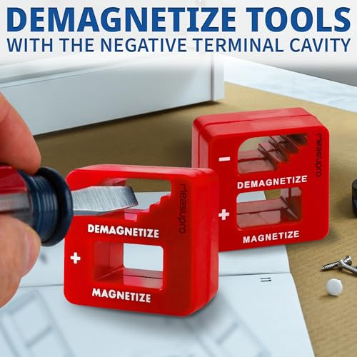 Magnetizer Ring & Demagnetizer for Screwdriver Bits, Red, 3 Pack - color: Red
