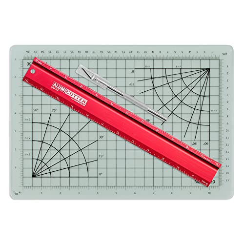 Alumicolor Cut-and-Measure Set w/Hobby Blade, Self-Healing Mat & AlumiCutter Ruler, 12IN, Red - color: Red
