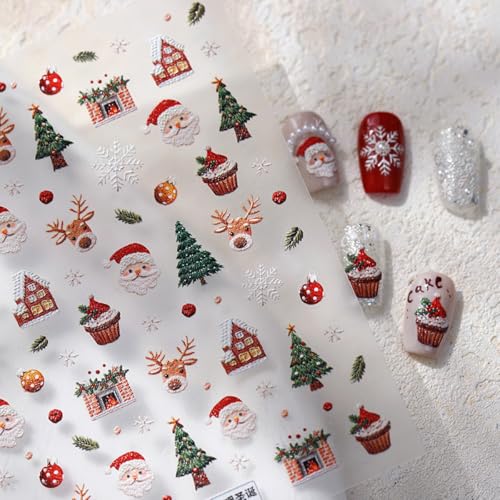 5D Embossed Christmas Nail Stickers Santa Elk Xmas Tree Nail Art Decals Self Adhesive Pegatinas Uñas for Women Nail Supplies Art Design Stickers - color: Christmas-3867