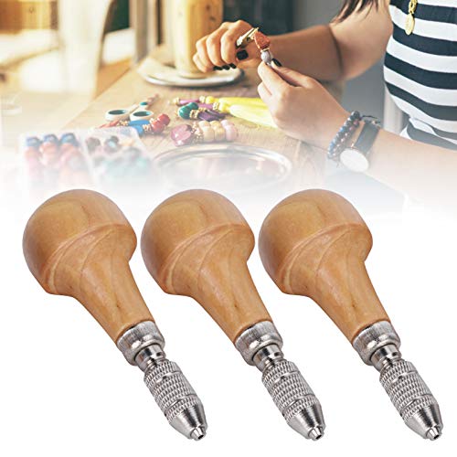 3 Set Hand Chucks Wooden Handles Pin Vise Hand Drill Wooden Handle Pear Shape Graver Handle for Stone Setting Graver Replacement