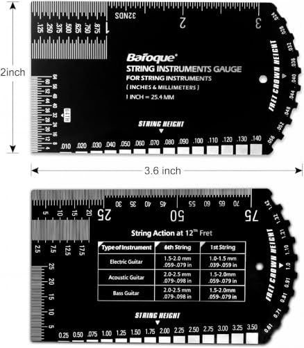 Guitar String Action Gauge Ruler,Fret Rocker with Thick Leather Case
