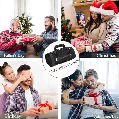 Roll Up Tool Bag, Portable Folding Tool Roll with Detachable Pouch - color: Black