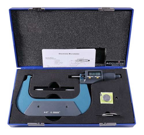 Accusize Industrial Tools 4-5''/100-125 mm by 0.00005''/0.001 mm 2 Keys Electronic Digital Outside Micrometer, Metric/Imperial, Md71-0005 - size: 4-5"