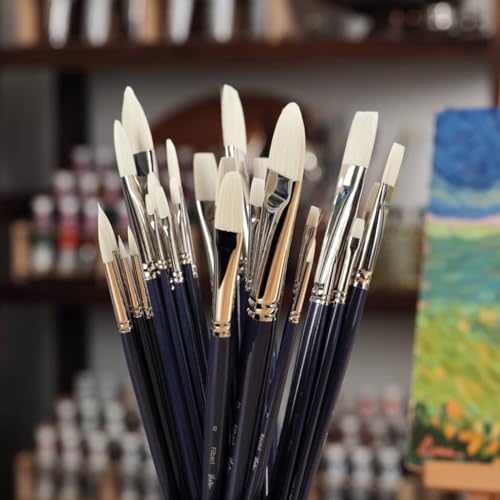 Creative Mark Vesta Synthetic Bristle Artist Paint Brushes for Acrylic Painting - Long Handle Acrylic Paint Brush Set of 7 Mimics Chungking Bristles for Oils and Alkyds - Bright Sizes 0,1,2,4,6,8,12 - size: Bright Set of 7