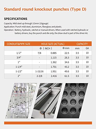 AMZCNC Hydraulic Knockout Punch Tool Kit 8 Ton 1/2-2 Inch 6 Dies - style: 8T（1/2"~2"）