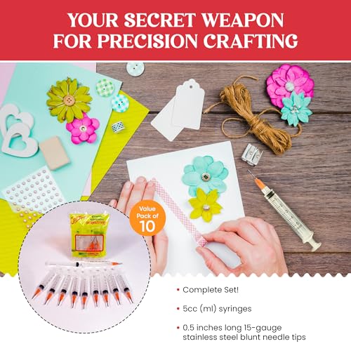 Creative Hobbies® Glue Applicator Syringe for Flatback Rhinestones & Hobby Crafts, 5 Ml with 15 Gauge Orange Precision Tip - Value Pack of 10