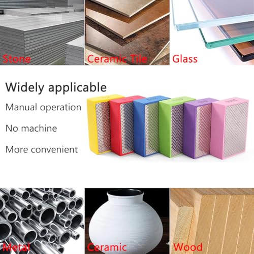 6PCS Diamond Polishing Pads Sanding Blocks 100x2/200x2/400x2 Multi-Grit Dry/Wet Hand Diamond Sanding Pads Kit for Grinding Ceramic Tile Glass Stone Metal Wood - style: 6PCS-3