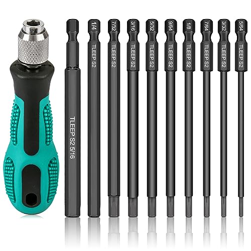 1/4 Inch 100mm Long Allen Wrench Drill Bits with 1/4" Quick Change Bit Driver, Sae Hex Screwdriver Set, Magnetic Allen Key Drill Bit Set 5/64"-5/16" S2 Steel Allen Socket Set for Ikea Furniture - size: Set 9: 5/64" to 5/16"