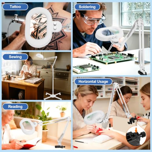 Floor Magnifying Glass with Light, 4 Wheel Stable Stand Base 12X - color: White