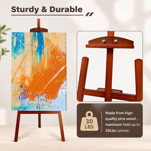 Adjustable Walnut Pine Wooden Painting Easel, Art Easel Stand - color: Walnut