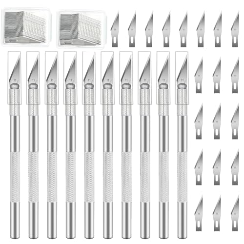10 PCS Exacto Knife with 20 PCS Spare Sharp Blades, Profession Craft Hobby Knives for DIY, Art, Cutting, Modeling, Scrapbooking and Stencil(Sliver) - color: Silver