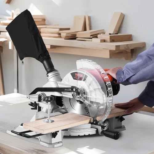 VEVOR Compound Miter Saw, 10-Inch Blade, 15 Amp Motor, 60-Tooth, Corded Single Bevel 0-45°, LED Precision Alignment, Angle Adjustable, Lightweight Cast Aluminum Base, for Wood, Composite Decking - size: 10“
