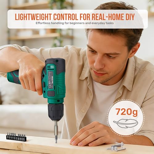 Hi-Spec 8V USB Power Drill Driver and Home Tool Kit with Toolbox Set, Green - color: Green, size: 130-Piece