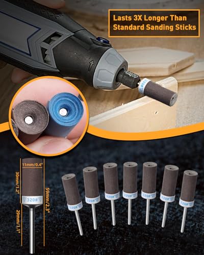 Sanding Drums Sandpaper Sticks Set for Rotary Tool with 1/8 Inch Shank (320 Grit) - size: 320 Grit