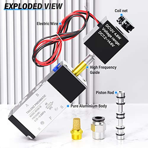 TAILONZ 3/8"NPT DC12V Solenoid Valve 2Position 5Way Outlet wire 4V310-10 - color: Black(DC12V), size: 2 Position 5 Way-3/8"NPT