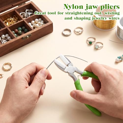 Flat Nose Pliers for Jewelry Making Nylon Jaw Pliers for Jewelry Making Lat Nose Soft Jaw Plier Spring Loaded Soft Noses Plier Wire Straightener Wire Wrapping Tool for Chain Makings, 5-Inch Green