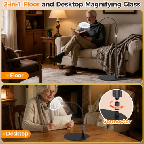 Rechargeable Cordless Floor Magnifying Glass with Light and Stand
