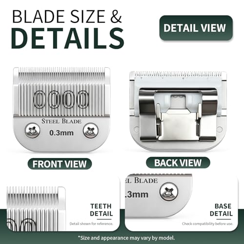 0000 Clipper Blade 0.3mm Compatible with Oster Classic 76, Silver, 1 Pack - size: Size 0000