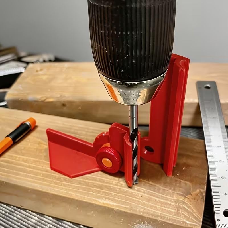 Precision Drill Guide Block for Straight Holes, DIY Jig with Angle Adjustment, Compact for Woodworking Metalworking,Red