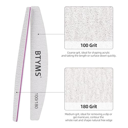 BTYMS 100Pcs 100/180 Grit Nail File and Buffer Professional Double-Sided Emery Boards for Acrylic, Gel & Natural Nails - size: 100 Count (Pack of 1)