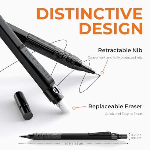 4PCS Metal Mechanical Pencil Set, 0.5mm+0.7mm, Storage Case, Black＆Silver - color: Silver+Black (4PCS)