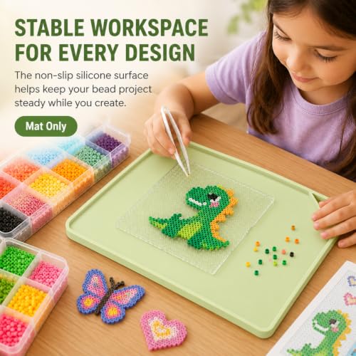 Large Fuse Bead Pegboard Mat 18.9 x 15 in, Silicone Craft Tray - color: Green