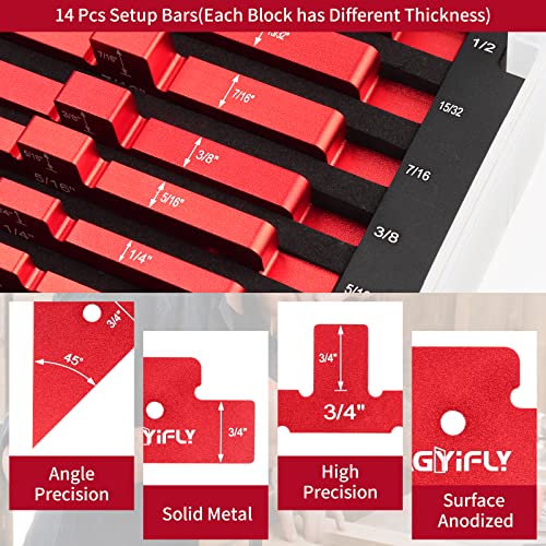 Setup Blocks Woodworking, 14pcs Aluminum Setup Blocks Height Gauge Set for Router Table Saw and Angle Measure Set up (Each Setup Bars has Different Thickness) - style: 14 Pcs