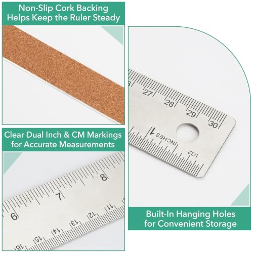 Mr. Pen- Metal Ruler with Non-Slip Cork Back, 2 Pack, 6" and 12" - size: 6", 12"