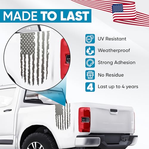 GRITKULTURE Distressed American Flag Vinyl Decal 2 Pack for Trucks, Tailgate, Cars, Windows Compatible with Most Pickup Trucks EUA Flag - Rear Graphic USA, US Flag Car Sticker (Metallic Grey) - color: Reflective Blue
