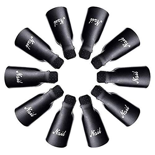 HiMo 10PC Plastic Acrylic Nail Art Soak Off Cap Clip UV Gel Polish Remover Wrap Tool (Black) - color: Black