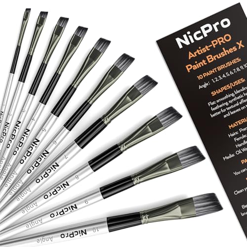 Nicpro 10 PCS Angular Paint Brush Set for Acrylic, Watercolor, Oil, Gouache - size: 10PCS - Angular