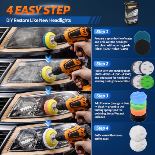 VIBRATITE 32PCS Headlight Restoration Kit, 3" Drill Sanding & Polishing Kit - size: 32 PCS