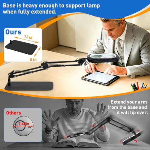 12X Square Magnifying Glass with Light and Stand, 2-in-1 Hands-Free - color: White, size: 12X