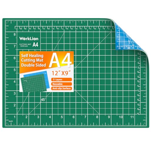 WORKLION Self Healing Cutting Mat: 12''x9'' Double Sided Craft Cutting Mat for Sewing, Fabric, Quilting - 5-Ply Slip-Resistant Hobby Cutting Board for DIY Projects (Green/Blue) - color: Green/Blue, size: 12"L x 9"W