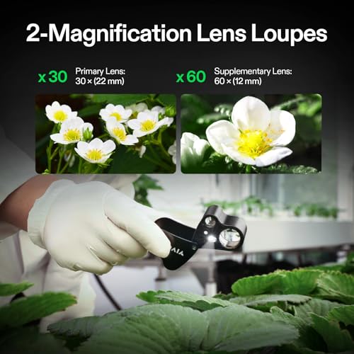 VIVOSUN 30X 60X Illuminated Jewelers Loupe with LED Light, Black, 1-Pack - color: Black, size: 1 Pack
