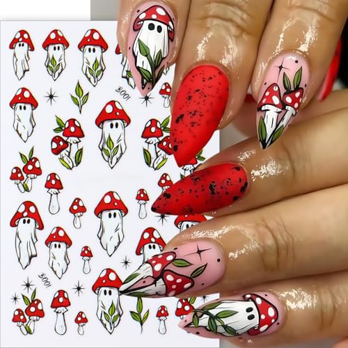 8Pcs Halloween Nail Art Stickers Decals Cute Ghost Pumpkin 3D Self Adhesive Nail Decals Flower Spooky Mushroom Ghost Nail Design Pumpkin Cats Spider Bats French Manicure Supplies for Women Nail Decor - style: bats