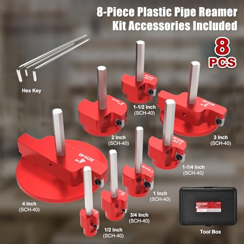 8-Piece Plastic Pipe Reamer Kit with Storage Case for 1/2" Drill