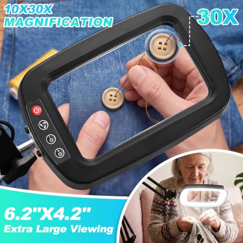 12X 30X Large Magnifying Glass with Light, Stand & Clamp, LED Desk Lamp