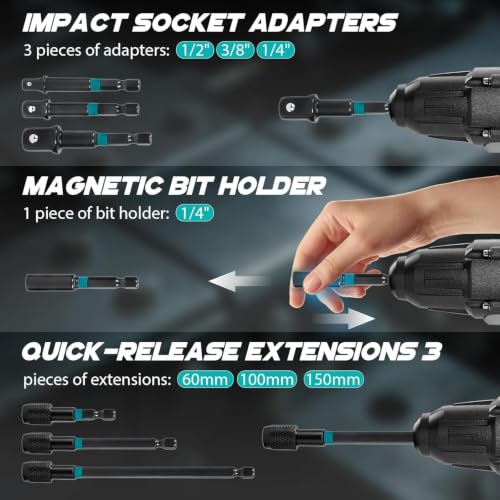 21-Pc Impact Magnetic Nut Driver Set, 1/4" Hex Bits Sockets SAE/Metric - size: 21-Pc Magnetic Nut Driver Set