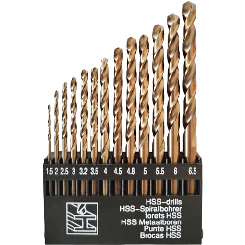 13-Pc M35 Cobalt Metric Drill Bit Set, 1.5-6.5mm for Hard Metals - style: 13pcs(Plastic Case)