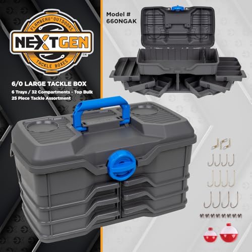Flambeau Outdoors NextGen 6/0 Tackle Box, 6 Trays, 25-Piece Kit, Dark Gray