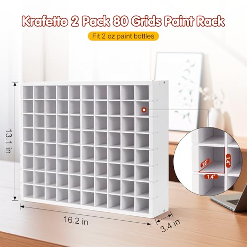 Krafetto 2 Pack 80-Grid Paint Organizer for 2 Oz Bottles, Wall Mount - color: 2pc white paint rack