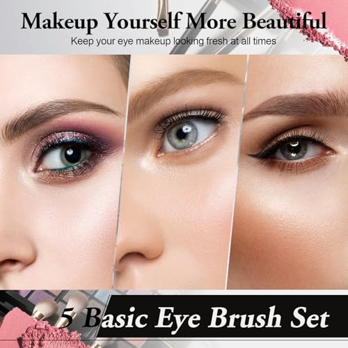 Eye Makeup Brush Set 5Pcs, Blending Eyeshadow Brushes for Beginners, Black - color: Black-5